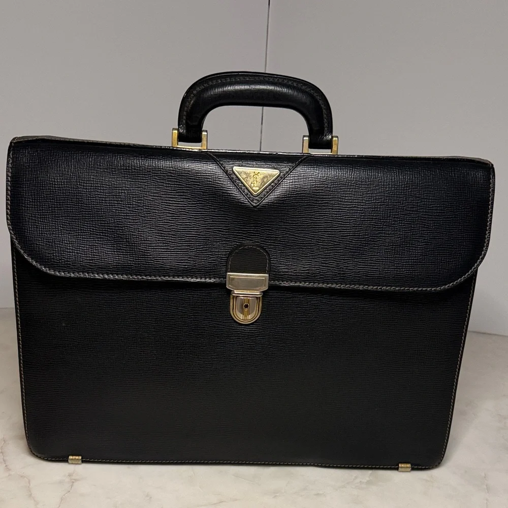 YSL Black Leather Briefcase